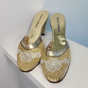 Jacques Levine Gold and Silver Women's Slip On Heels